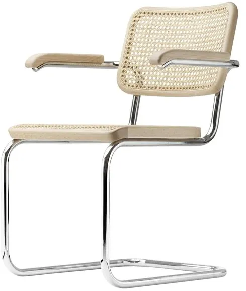 Thonet S 64 V Vapaasti seisova ruokapöydän tuoli käsinojilla Kromi/Pyökki